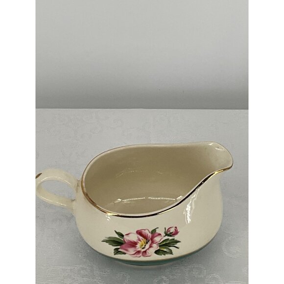 Cavalier Eggshell Homer Laughlin Creamer Green‎ Floral Gold Trim Porcelain - Picture 4 of 6